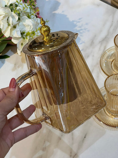 Premium Amber Glass Tea Kettle with Golden Infuser & Lid - My Store