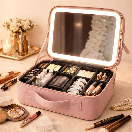 LED Smart Makeup Organizer & Travel Cosmetic Bag with LED Mirror
