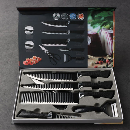 Black Wavy 6-Piece Stainless Steel Knife Set – Stylish & Durable