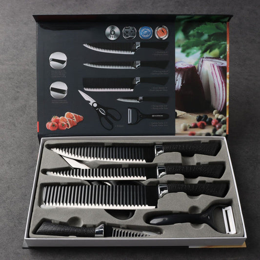 Black Wavy 6-Piece Stainless Steel Knife Set – Stylish & Durable