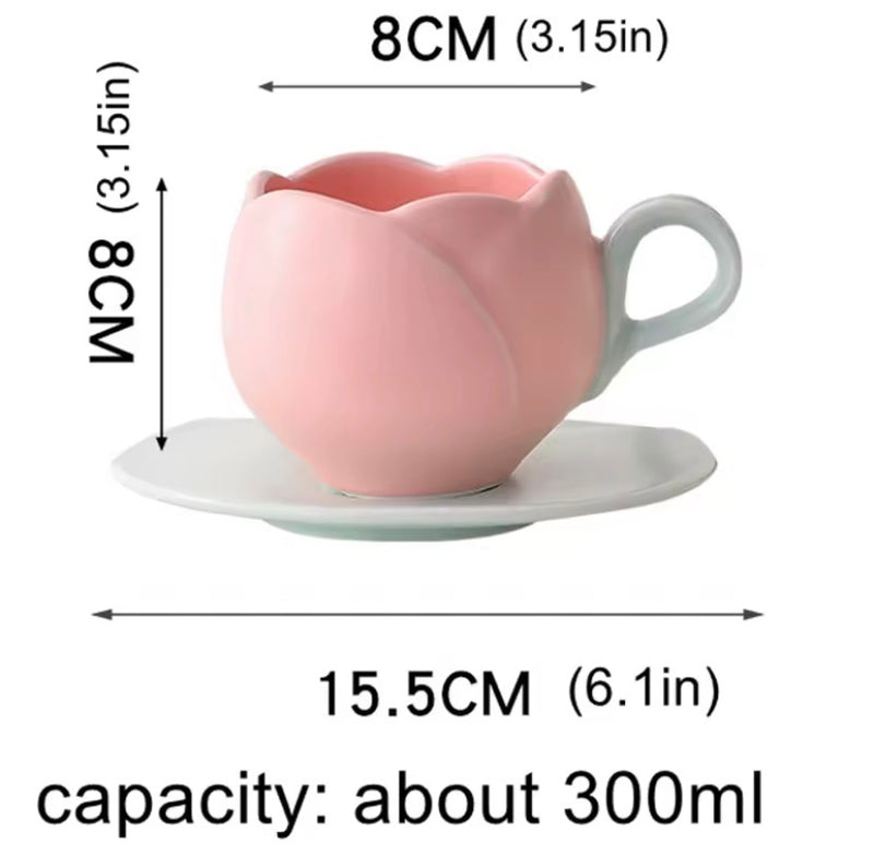 Tulip Ceramic Coffee Cup & Leaf Saucer Set