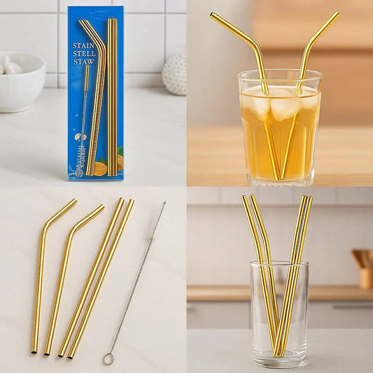 5 Pcs Stainless Steel Straw Set (Golden & Silver) - My Store