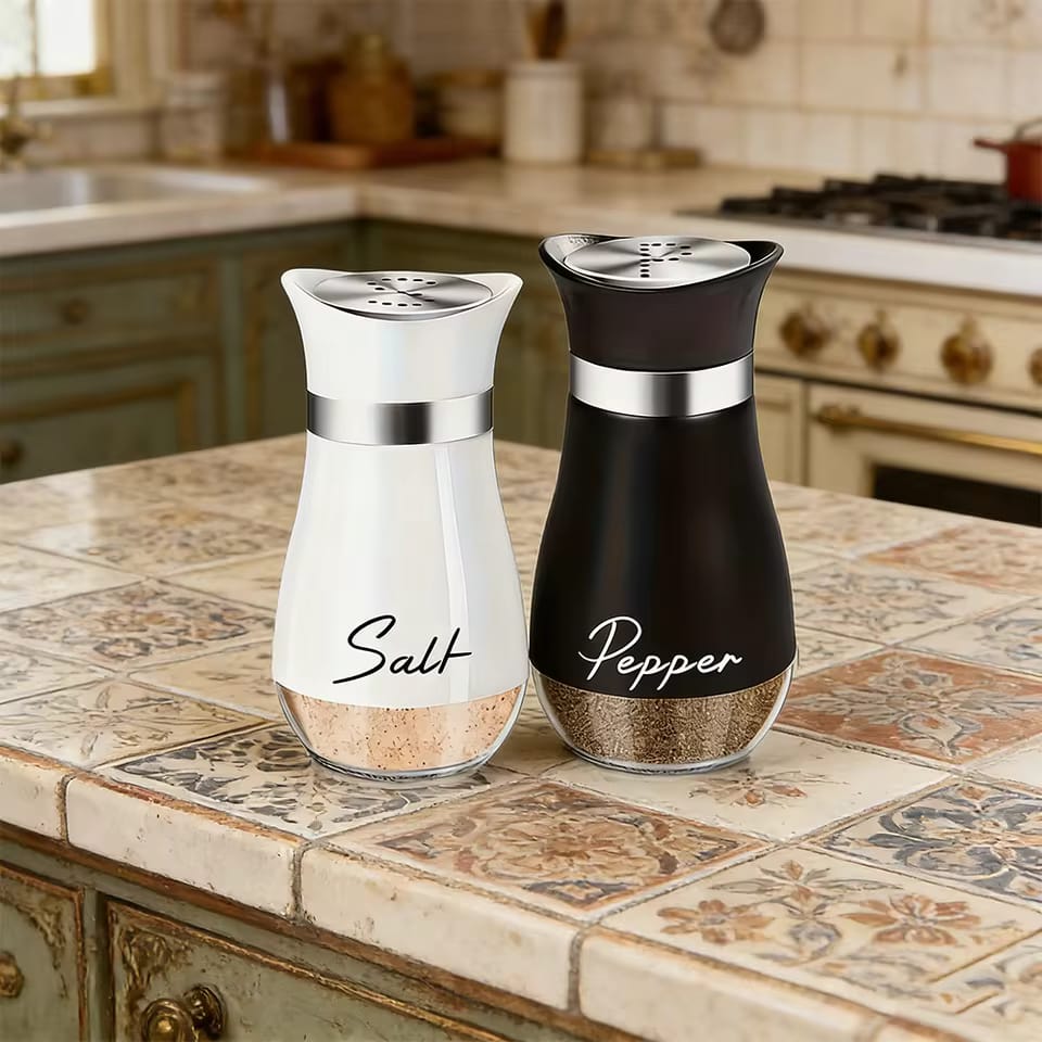 2-Piece Salt & Pepper Shaker Set with Holder Stand (120ml Each)