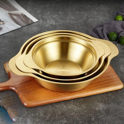 Golden Serving Bowl & Cooking Pot – With Lid & Side Handles - My Store
