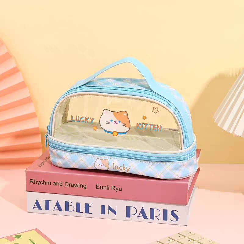 Three Little Cute Double-Layer Pencil Case – Pastel Purple - My Store
