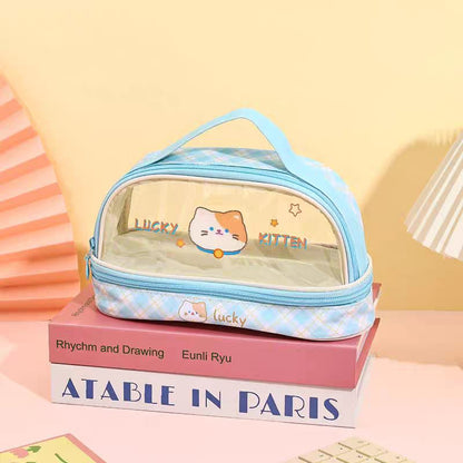 Three Little Cute Double-Layer Pencil Case – Pastel Purple - My Store
