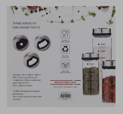 Danny Home™ 3-Piece Glass Spice Jar Set (150ml, 200ml & 300ml)