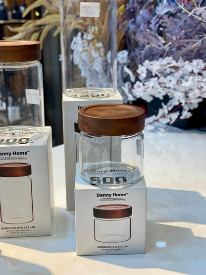 Danny Home Premium Borosilicate Glass Storage Jar Collection with Acacia Wood Lid