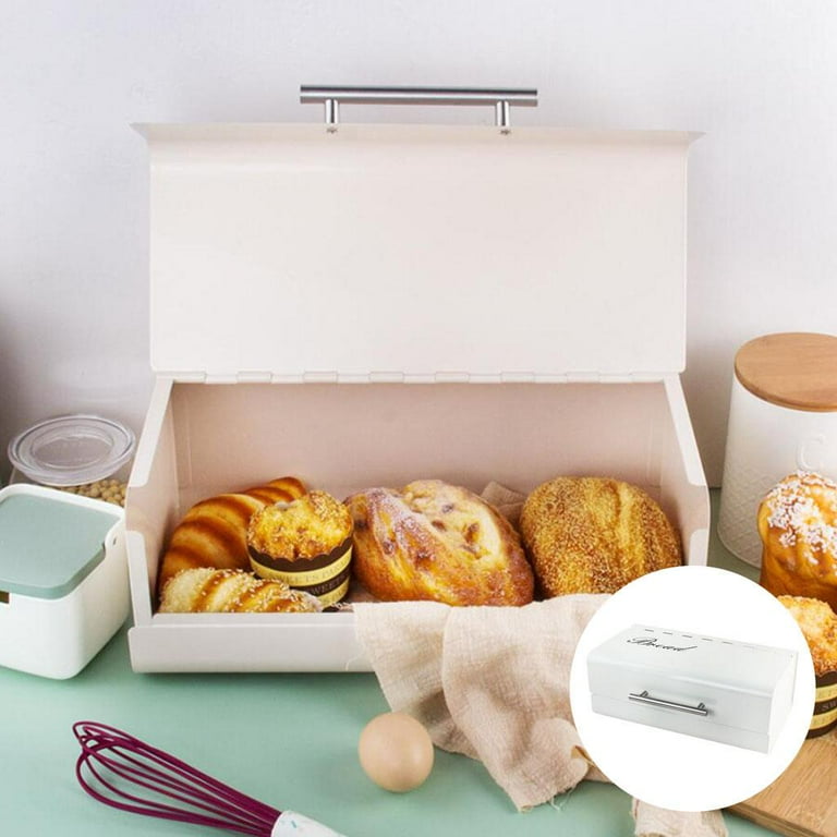Vintage Metal Bread Box – Retro Kitchen Storage (White) - My Store