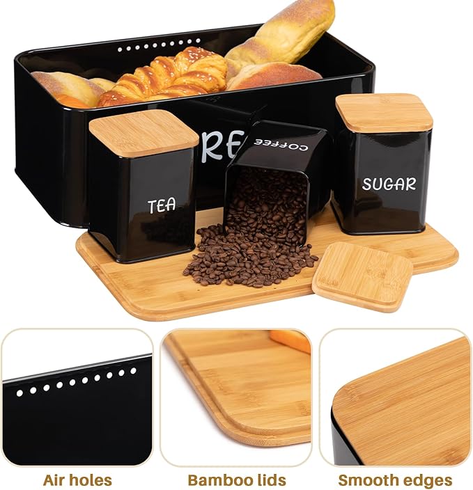 4-Piece Vintage Kitchen Storage Set with Bread Box & Canisters