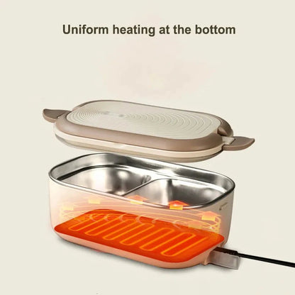 Electric Heated Lunch Box – Stainless Steel, 2-Compartment Portable Food Warmer