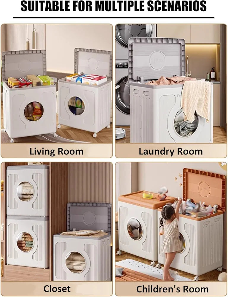 Multi-Functional Folding Storage Cabinet with Transparent Window & Wheels (160L)