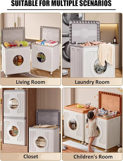 Multi-Functional Folding Storage Cabinet with Transparent Window & Wheels (160L)