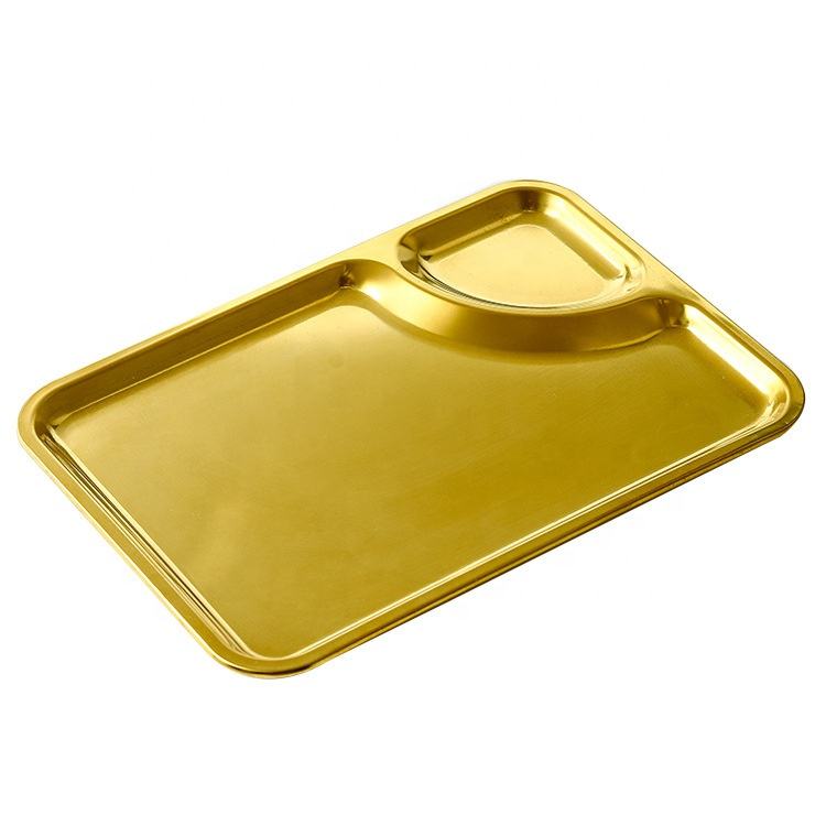 Stainless Steel Snack Serving Plate with Sauce Compartment (Golden) - My Store