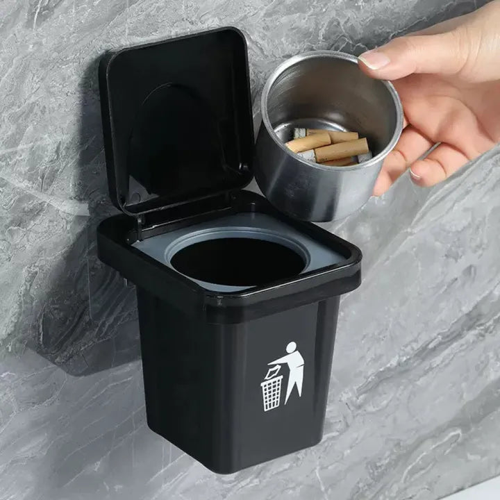Multi-Purpose Wall-Mounted Mini Bin & Ashtray – Nail-Free Installation