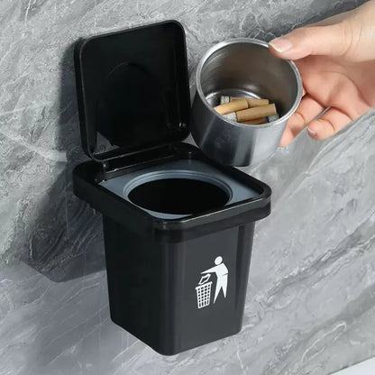Multi-Purpose Wall-Mounted Mini Bin & Ashtray – Nail-Free Installation