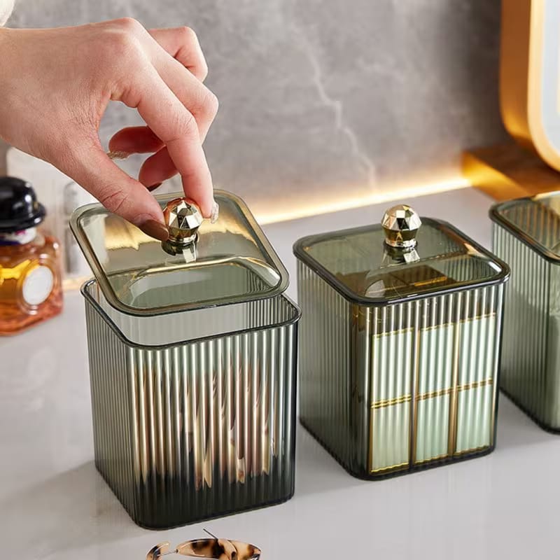 Luxe Fluted Acrylic Organizer Jar with Gold Knob Lid Set of 2 pcs