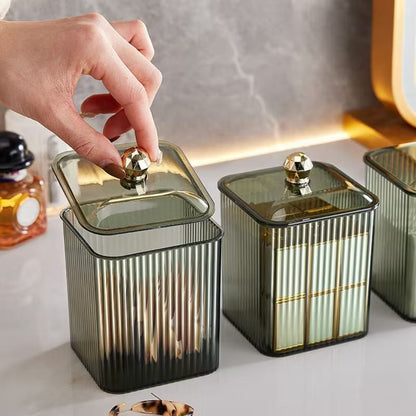 Luxe Fluted Acrylic Organizer Jar with Gold Knob Lid Set of 2 pcs