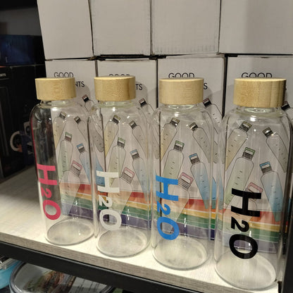 H2O Premium Borosilicate Glass Water Bottle with Bamboo Lid