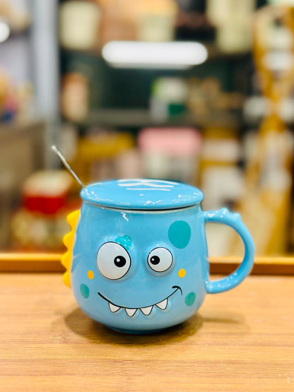 Cute Cartoon Dinosaur Ceramic Mug with Lid & Spoon – 450ml