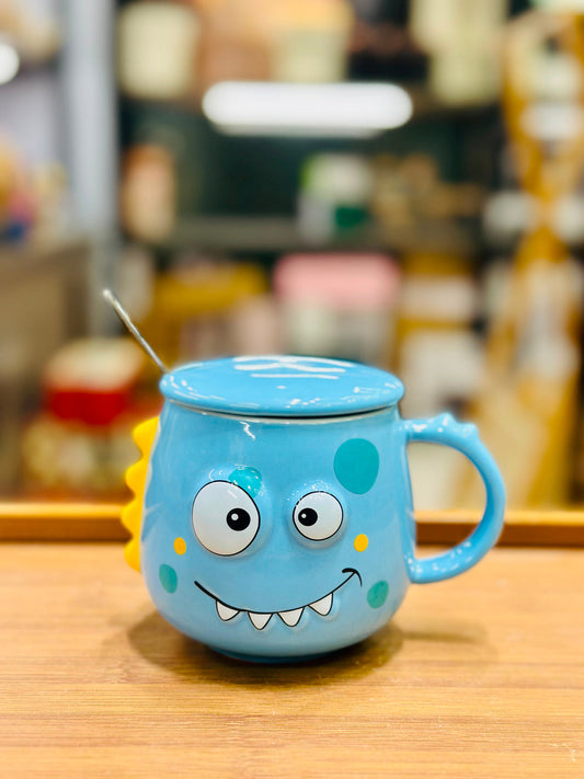 Cute Cartoon Dinosaur Ceramic Mug with Lid & Spoon – 450ml