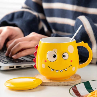 Cute Cartoon Dinosaur Ceramic Mug with Lid & Spoon – 450ml