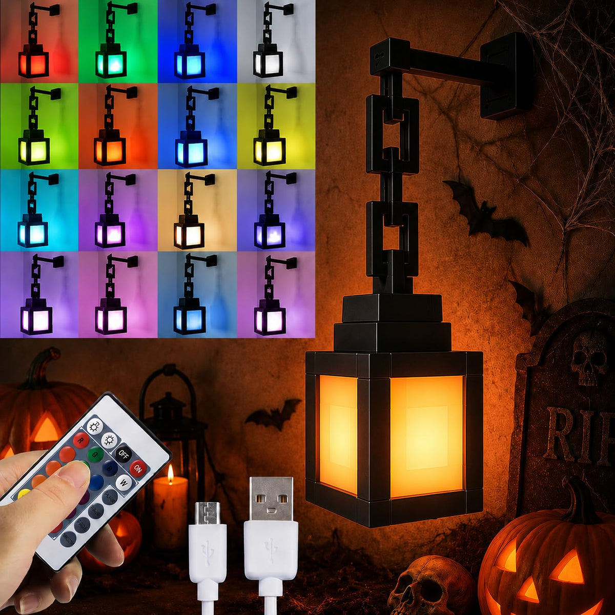 Minecraft-Style RGB Pixel Lantern Night Light