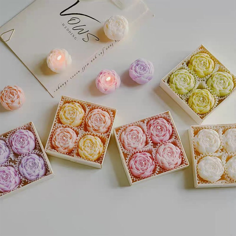 Peony Flower Scented Floating Candle Set – 4 pieces