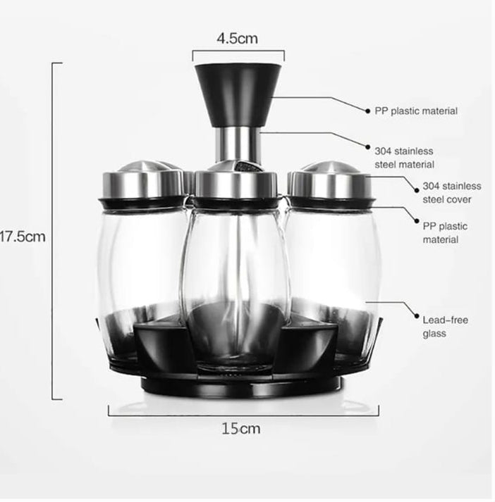 6-Piece 360° Rotating Carousel Spice Jar Set
