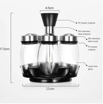 6-Piece 360° Rotating Carousel Spice Jar Set