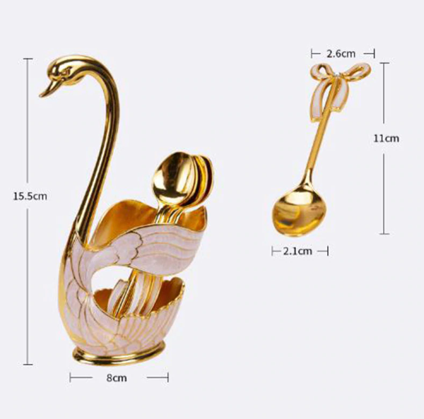 Royal Bow Knot Enamel Swan Spoon Holder Set