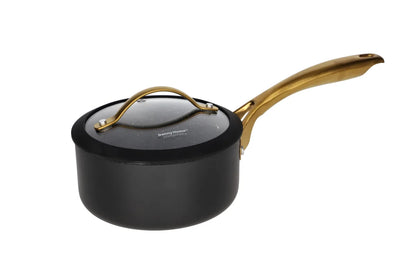 Danny Home Premium Non-Stick Forged Aluminum Saucepan with Tempered Glass Lid (Gold Handle Series) - My Store