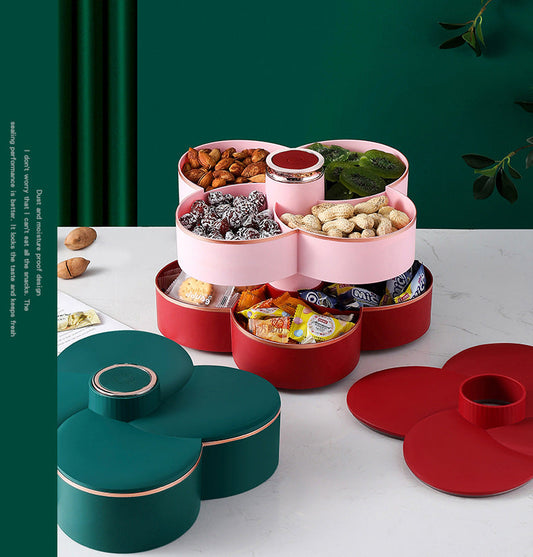 2 layer rotating dry fruit tray is a beautifully designed flower-shaped storage organizer