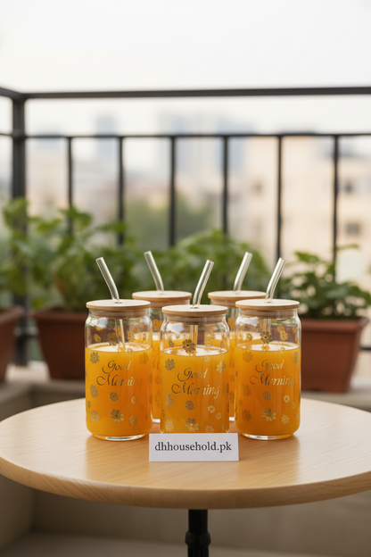 Floral Bloom Glass Tumbler with Bamboo Lid & Straw - My Store