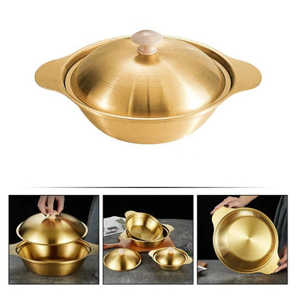 Golden Serving Bowl & Cooking Pot – With Lid & Side Handles - My Store