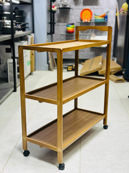 3-Tier Wooden Kitchen Trolley with Wheels - My Store