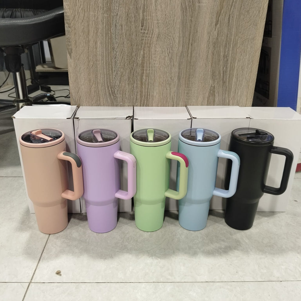 40 oz Premium Stainless Steel Travel Tumbler with Handle & Straw (1200ml)