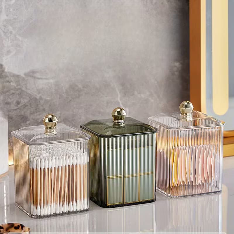 Luxe Fluted Acrylic Organizer Jar with Gold Knob Lid Set of 2 pcs