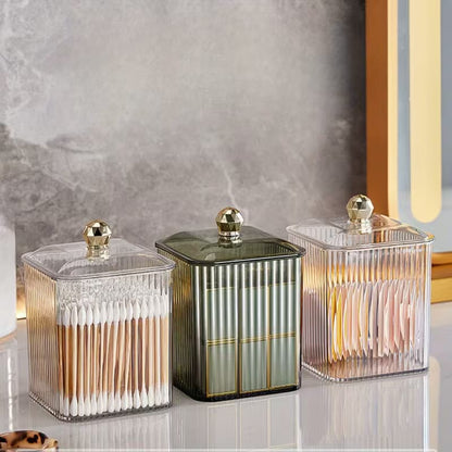 Luxe Fluted Acrylic Organizer Jar with Gold Knob Lid Set of 2 pcs