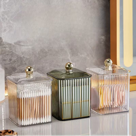 Luxe Fluted Acrylic Organizer Jar with Gold Knob Lid Set of 2 pcs