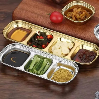 3-Compartment Stainless Steel Sauce & Condiment Tray (Golden) - My Store