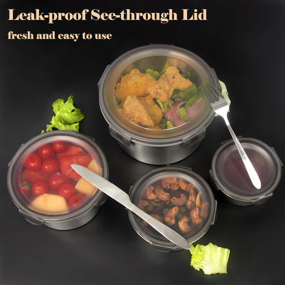 4 pcs Airtight Stainless Steel Food Container & Storage Bowl Set with Lock Lids