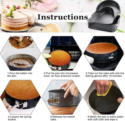 3-Piece Non-Stick Springform Cake Pan Set (Heart, Round & Square) - My Store