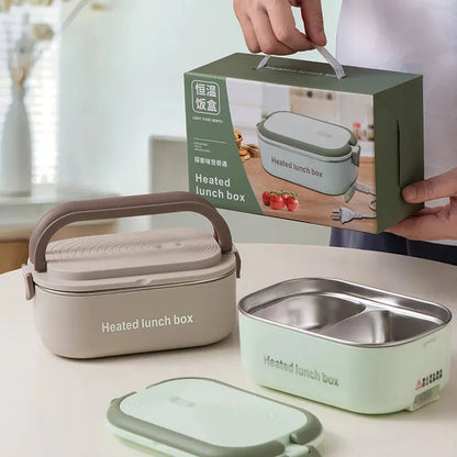 Electric Heated Lunch Box – Stainless Steel, 2-Compartment Portable Food Warmer