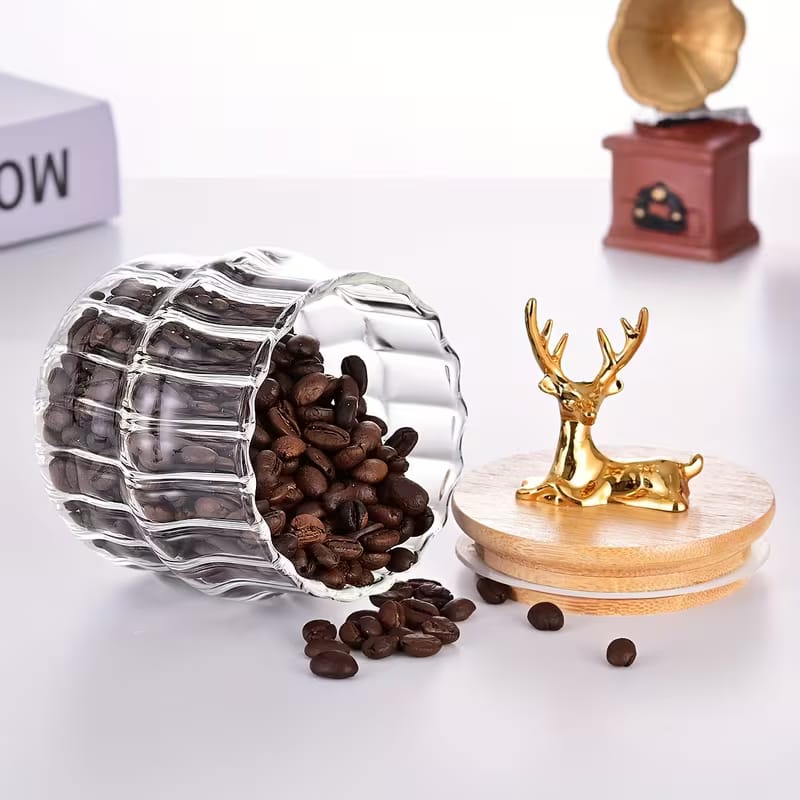 Premium Golden Deer Ripple Glass Storage Jars - My Store