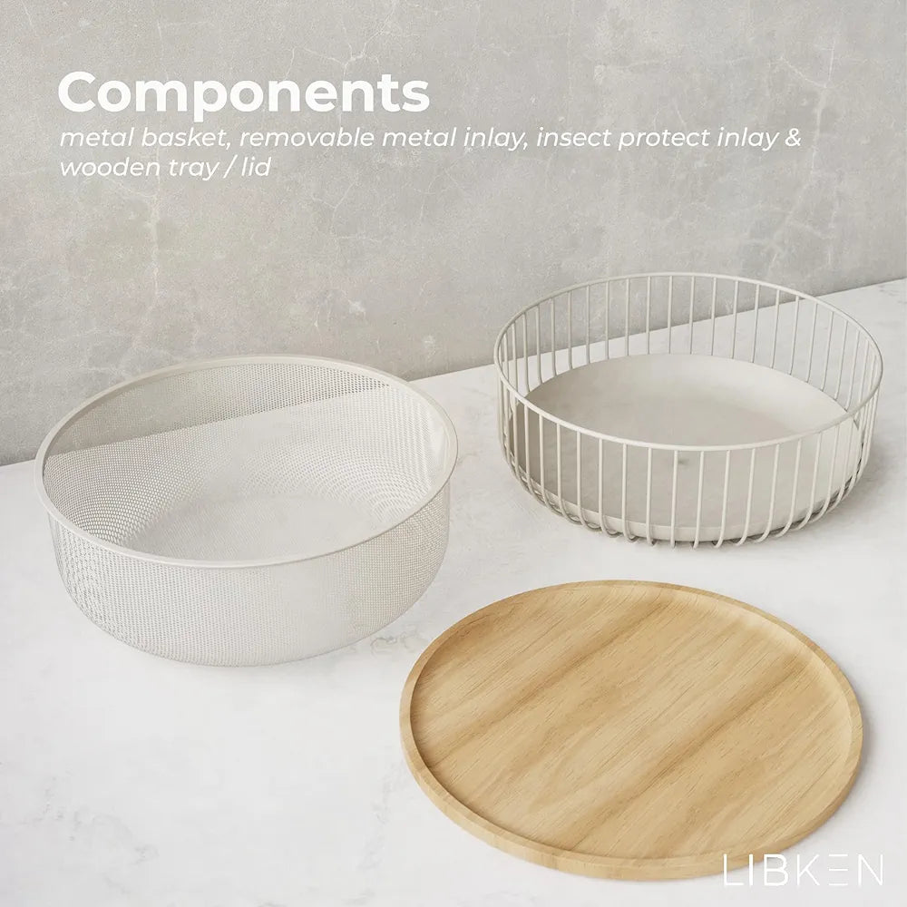 Metal Wire Mesh Fruit Basket with Wooden Lid (Fly-Proof) - My Store