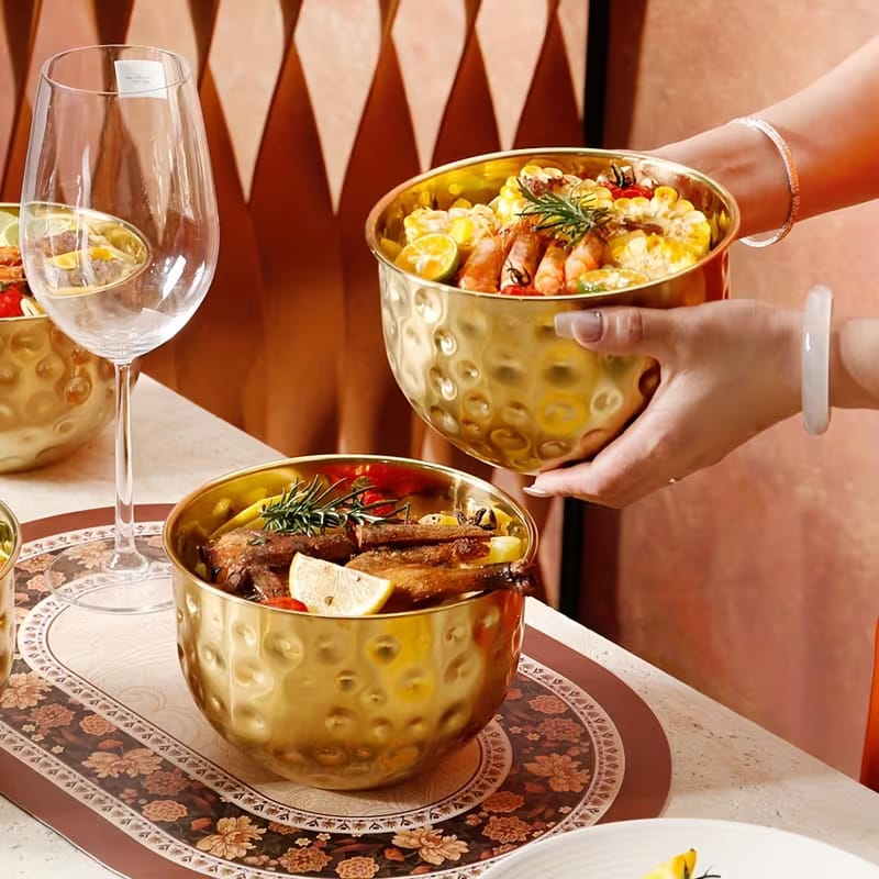 Premium stainless steel golden hammered bowl - My Store