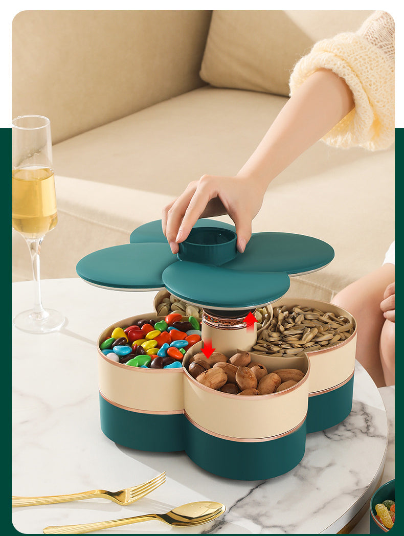 2 layer rotating dry fruit tray is a beautifully designed flower-shaped storage organizer