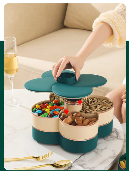 2 layer rotating dry fruit tray is a beautifully designed flower-shaped storage organizer
