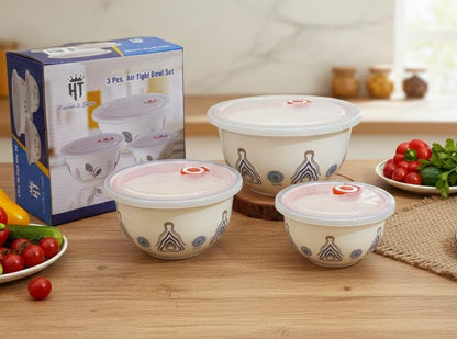 3-Piece Airtight Melamine Bowl Set with Lids – Food Storage & Serving Bowls